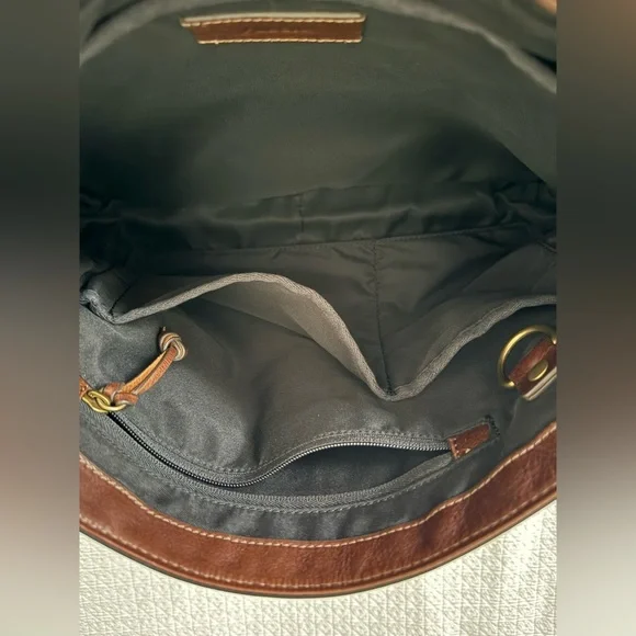 Fossil leather messenger bag laptop bag Soft black leather brown leather trim - Picture 4 of 10